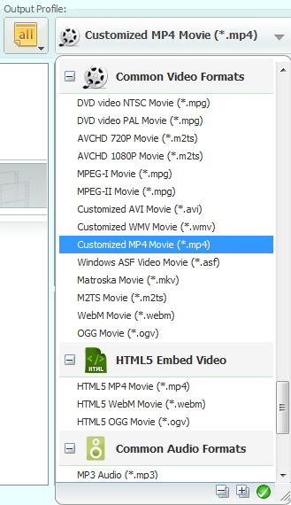 Select output formats for Motorola Xoom 2
