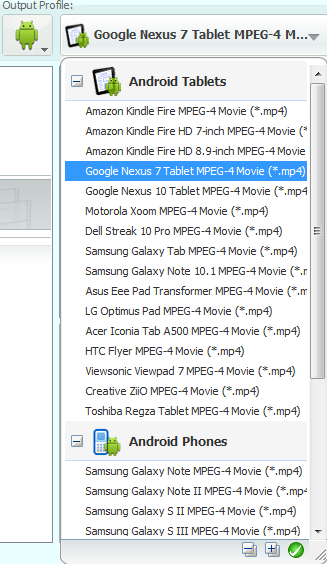 Select output formats for Nexus 7